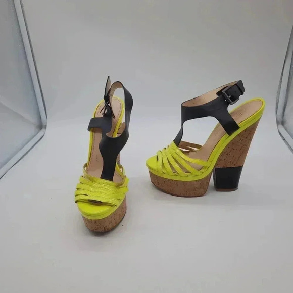 Enzo Angiolini T Strap Platform Wedge Sandals - Gigio Yellow Neon Cork sz 6 - Picture 10 of 10